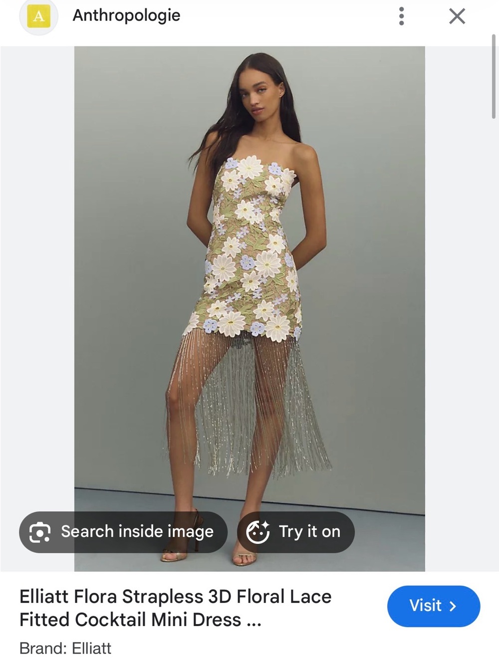 Elliatt Olive Mini Dress with Pastel Floral Embroidery and Fringe - Picture 6 of 6
